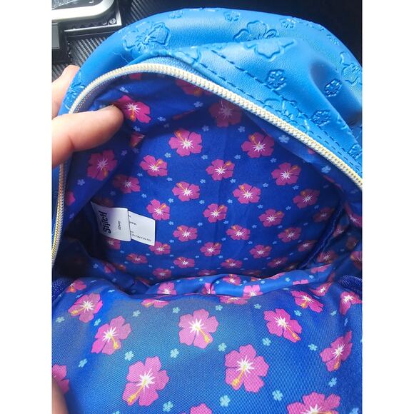 Disney Lilo Stitch Women's Mini Backpack Blue Floral Pattern - Picture 7 of 8
